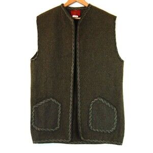 LA Luz SA Long Green Wool Open Vest Made in Mexico 38/XL Earthy Hippie Boho